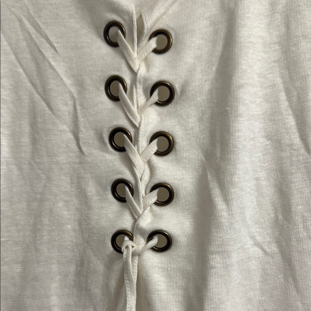Calypso St. Barth Linen Lace-Up Short Sleeve Top - Picture 4 of 5